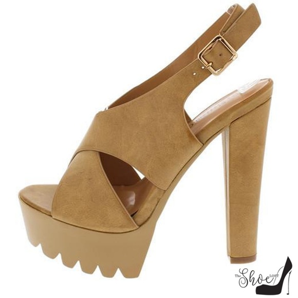 The Shoe Loft Shoes - Simi Tan Lug Sole Slingback Heels The Shoe Loft Shoes - Simi Tan Lug Sole Slingback Heels